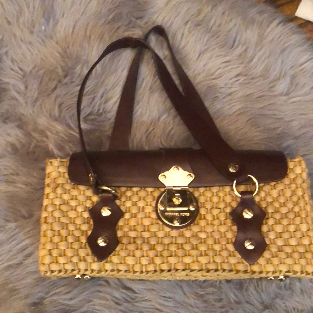 Michael Kors straw bag with brown leather straps